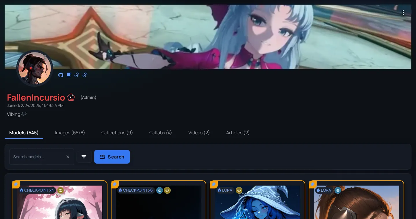 Arc en Ciel public user profile page with creator identity, tabs, and published work.