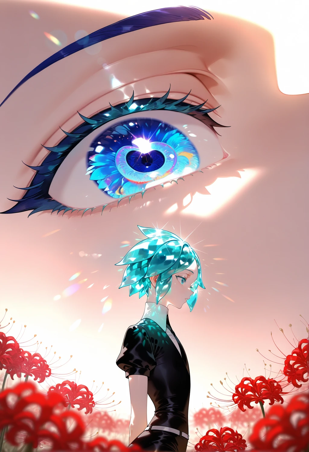 Stable Diffusion image: blue hair, flower - by FallenIncursio