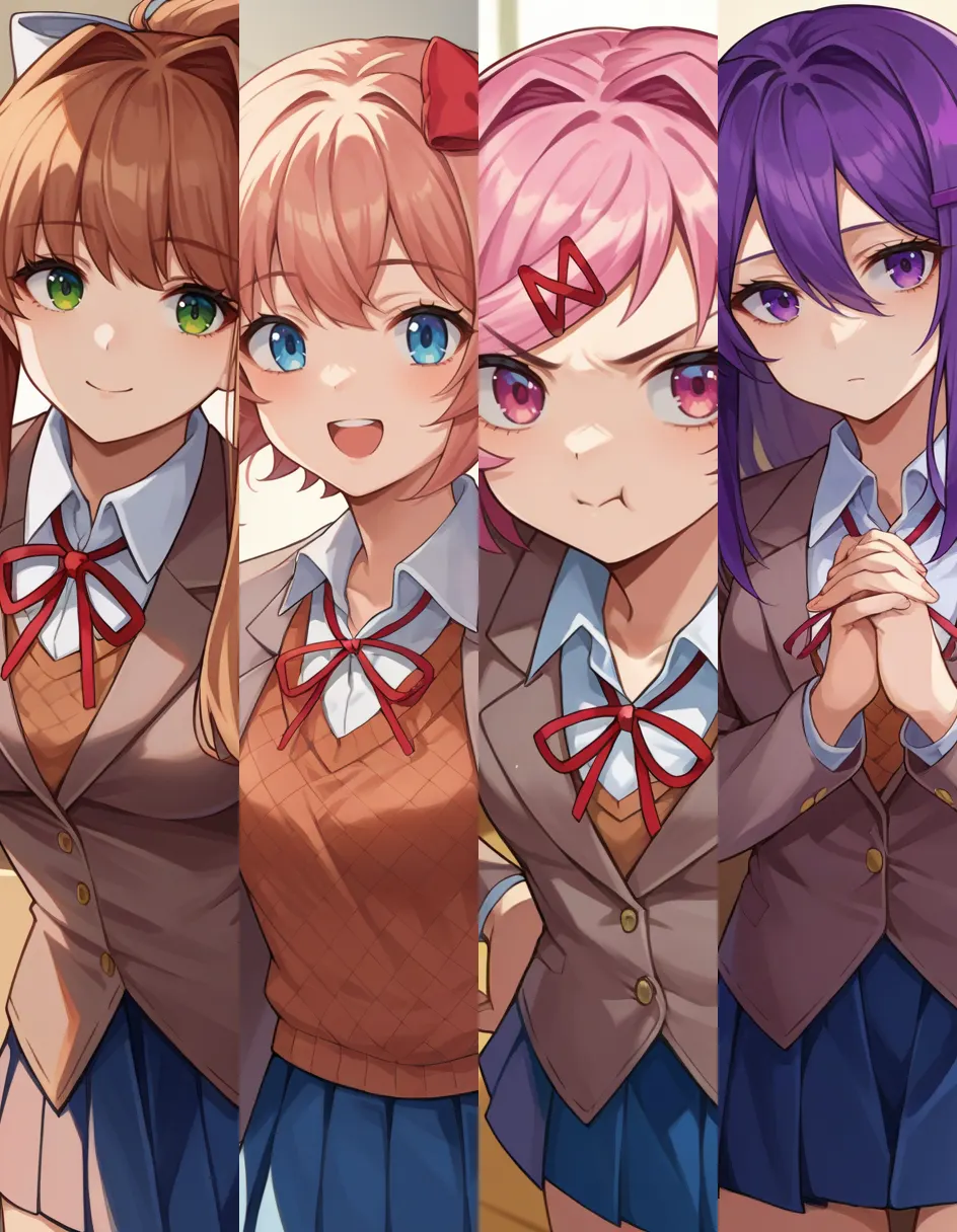 DDLC [PonyXL] Monika + Sayori + Natsuki + Yuri - by holostrawberry